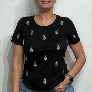 Romeo + Juliet Couture Black Sequin Pineapple Tee Sz M NWT